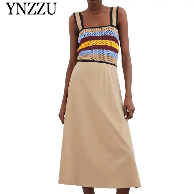 

Chic Women Summer Dress 2019 Knitted Patchwork Hit Color Strap Slash Neck Long Dress High Waist Female Sexy Vestidos D240