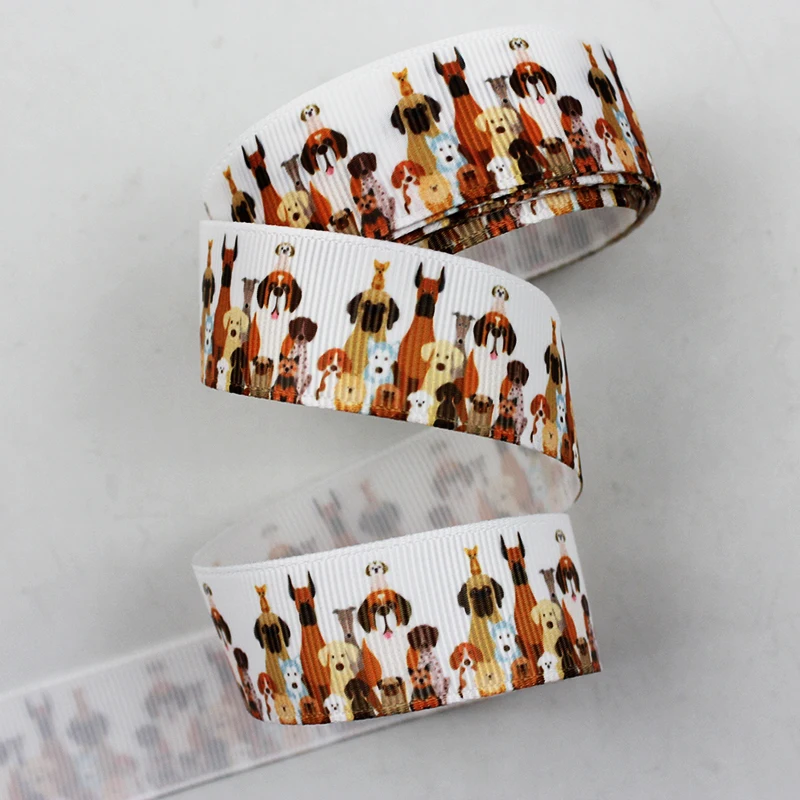 

16mm/22mm/25mm/38mm/75mm hound print grosgrain ribbon 10/25/50yards DIY gift wrap sewing wedding decor ribbon