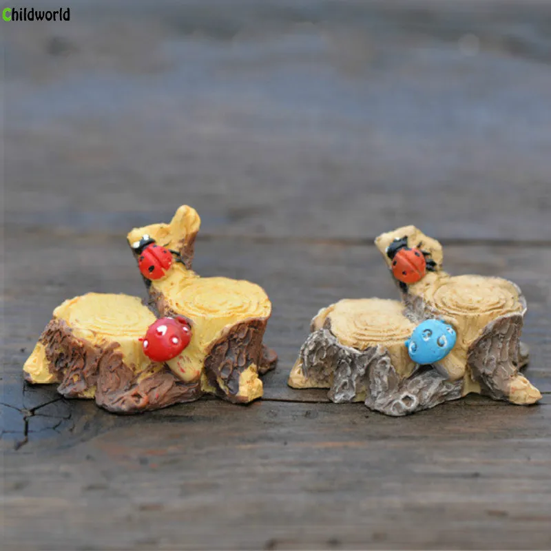 

DIY Miniature Garden Decoration Figurines Ladybug Mushroom Stump Decorative Modern Resin Sculptures Home Decoration Accessories
