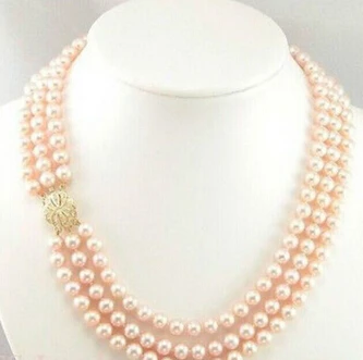 

Jewelr 004663 triple strands 7-8mm south sea gold pink pearl necklace