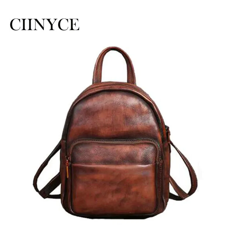 

vintage crazy horse Cow leather back pack Unisex cowhide skin Laptop rucksack Women Thick real leather school Casual Backpacks