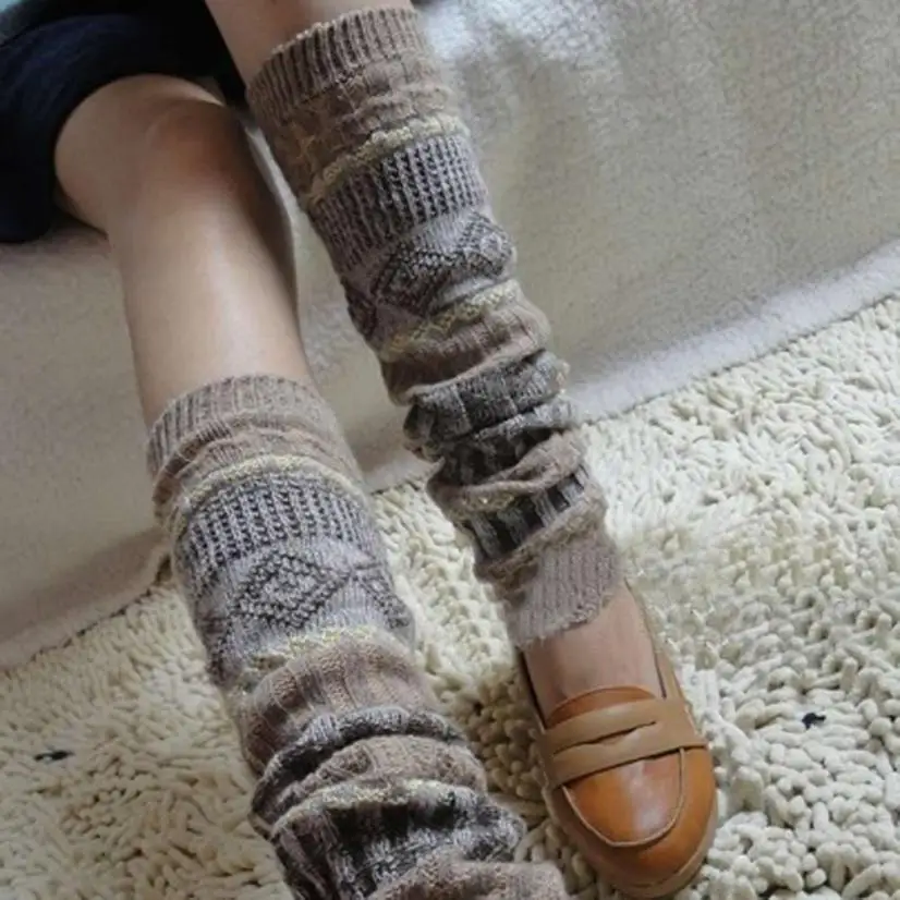 Для женщин s гетры полосатые гетры пэчворк Носки акриловых волокон Для женщин девочек в полоску гетры зимние сапоги до колена спортивные носки