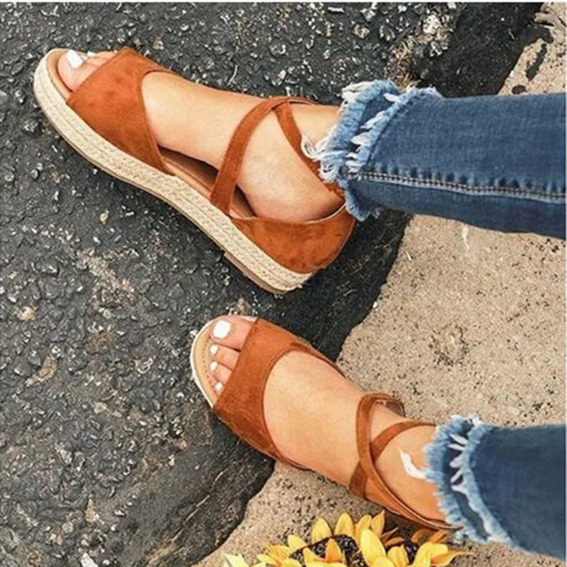 

Oeak Roman Flat Sandals Women Sandal Peep Toe Buckle Design Flat Shoes Summer Beach Lady Shoes Sandalias Mujer 2019 Middle Heel