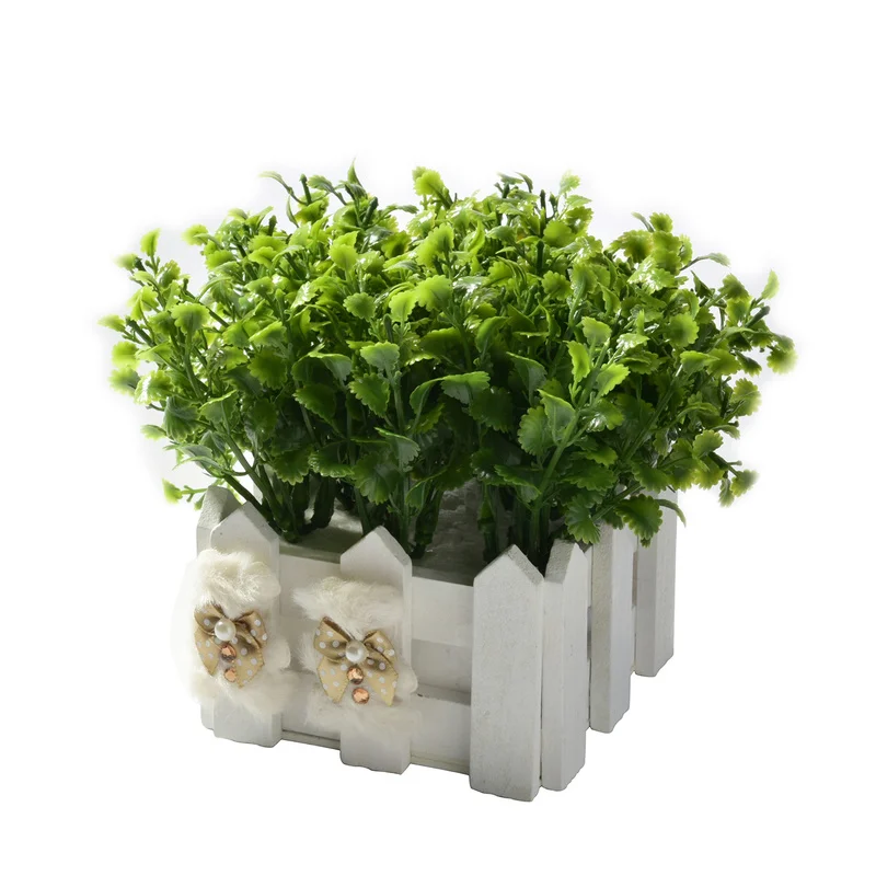 

Artificial Flowers Mint Grass White Fence Fake Flower Pot Plastic Flower Vase Bonsai Set Peppermint Grass Fence Fake Flowers