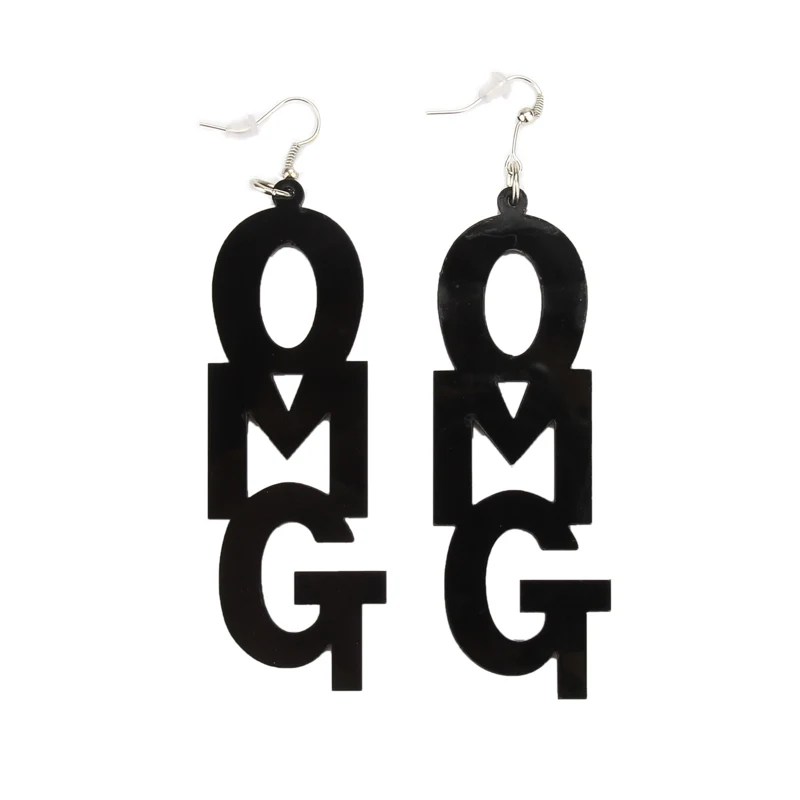 

Hip Hop Night Club Jewelry Black White Long Acrylic Letter Drop Earrings