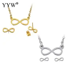 

Gold Plated Oval Chain Stainless Steel Jewelry Sets Infinity Geometric Charms Stud Earring Pendant Choker Necklaces Sets Women