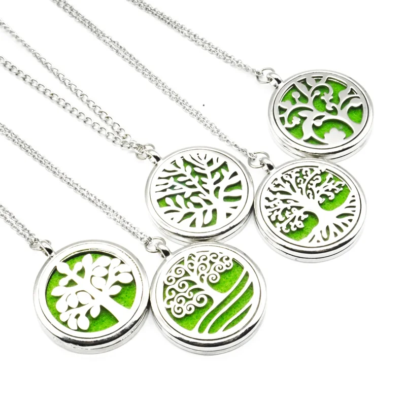 

Magnetic Open Tree of Life Rose Clover Locket Pendant Aroma Essential Oil Diffuser Necklace 1pcs Pads Aromatherapy Jewelry