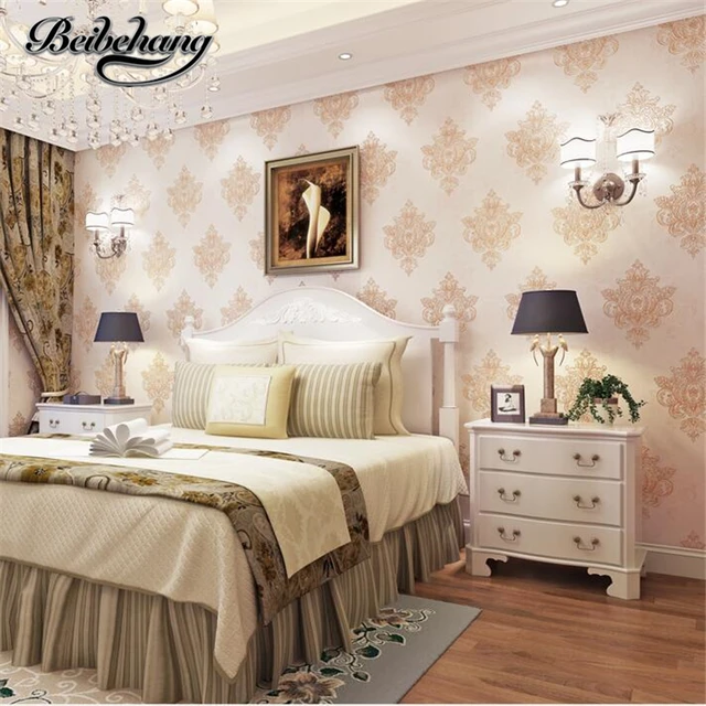 beibehang luxury continental gold flocking nonwoven wallpaper living