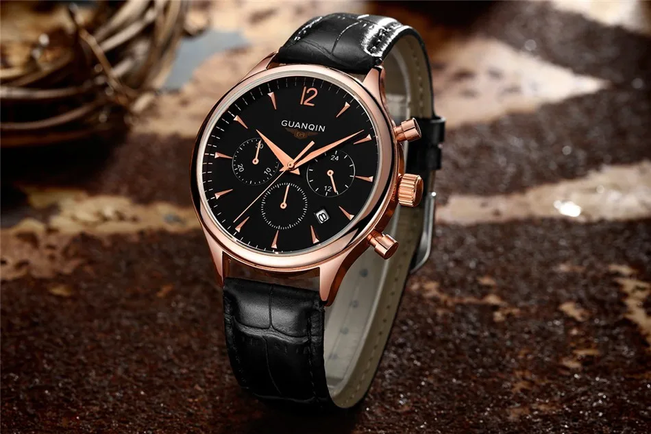GUANQIN Luxury Watches Men Top Brand relogio masculino relojes Fashion Wristwatch Men Sport Leather Strap Quartz Watch Montre Homme (1)