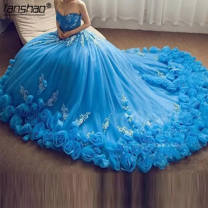 

2019 Luxury Blue Sweetheart Quinceanera Dresses A Line With Appliques Lace Up Sweet 16 Dresses Vestidos De 15 Years Party Gowns