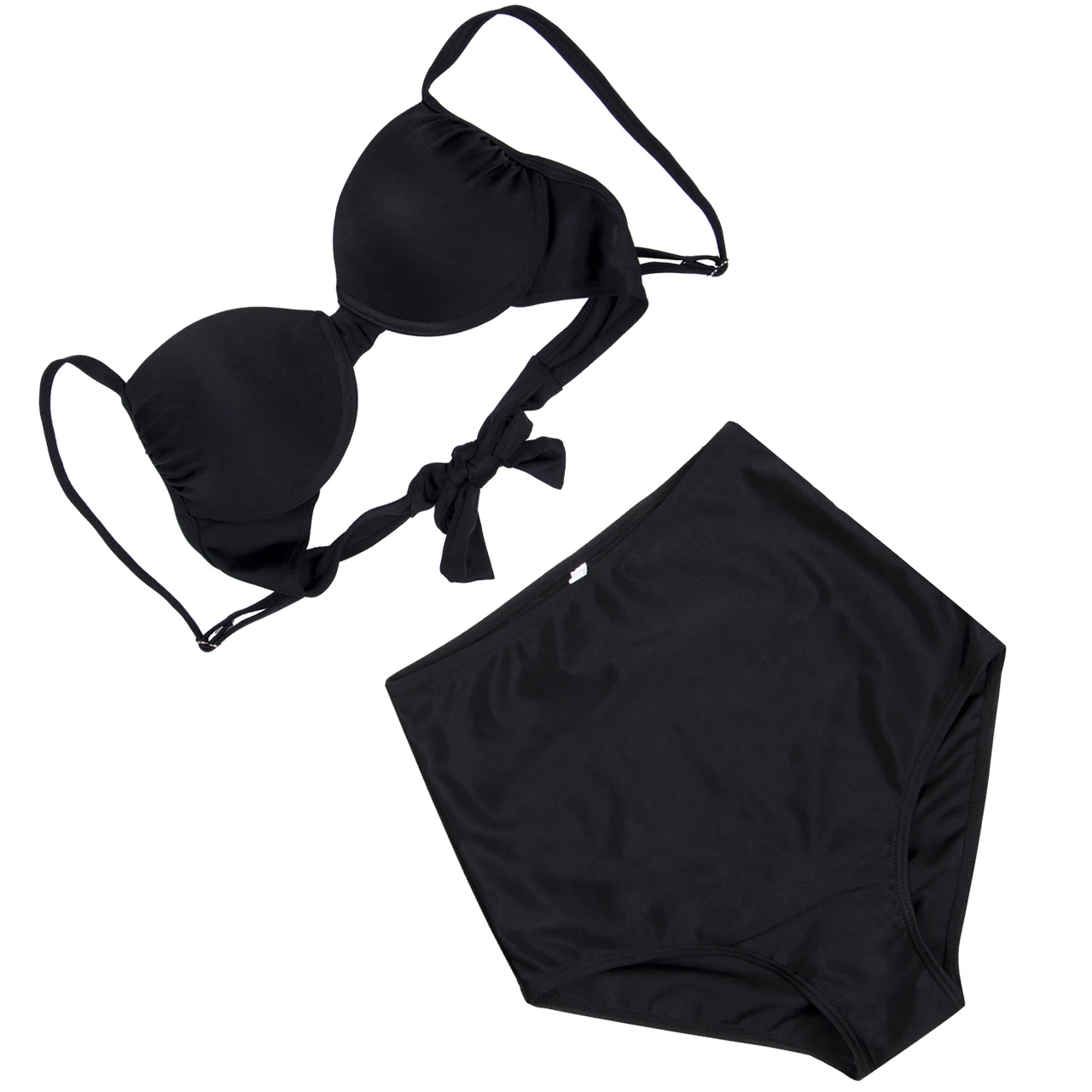 2019 hirigin nuevo verano Sexy mujer Bikini Set Bandeau push-up sujetador negro sólido traje de baño trajes de baño