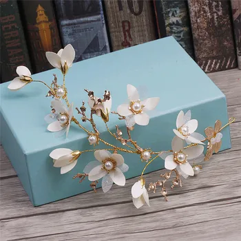 

golden white hair flower pearl women hair ornament bride wedding hair accessories