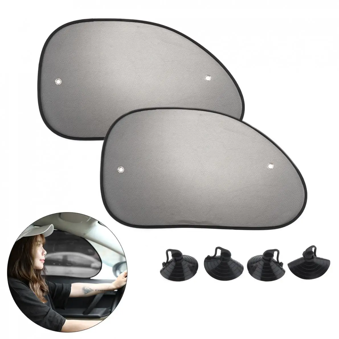

2pcs Universal Black 3D Photocatalyst Mesh + PVC Car Side Cant Window Shading Sun Protection Heat Grid Yarn with Suction Cups