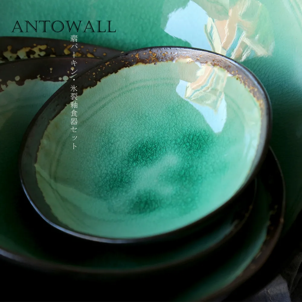 ANTOWALL личность японский шар риса зеленый лед трещины глазури формы блюдо большая тарелка для супа керамическая посуда