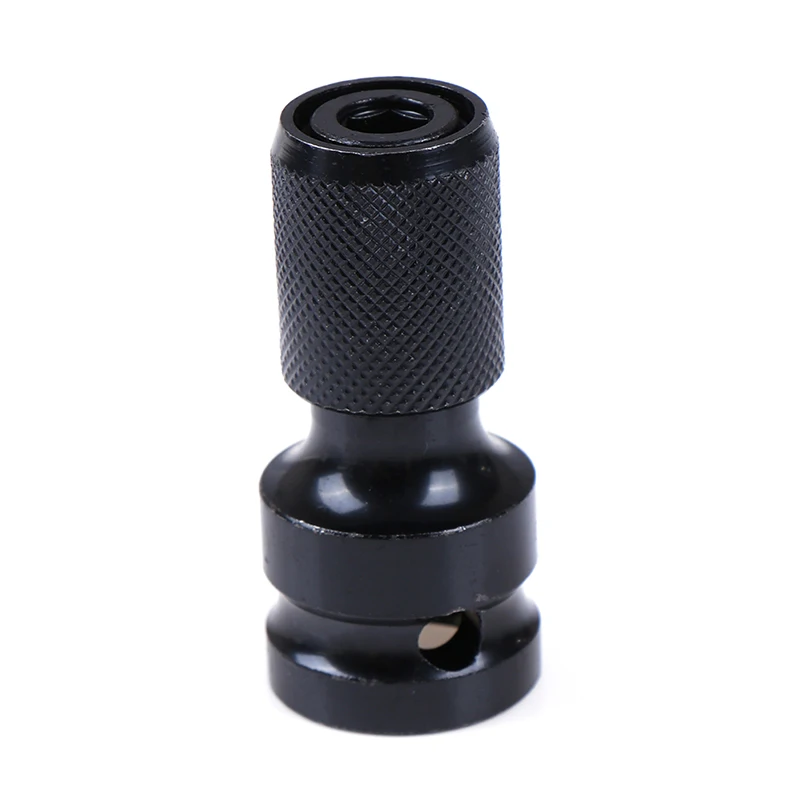 Black 1/2 Inch Square To 1/4 Inch CRV Hex Socket Adapter Female Drill Chuck Converter