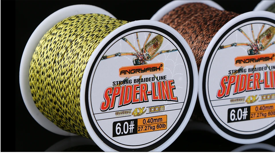 Angryfish Spider-Line серия 100 м/300 м/500 м ПЭ плетеная леска камуфляжная 4 нити 10-60 фунтов многофиламентная леска