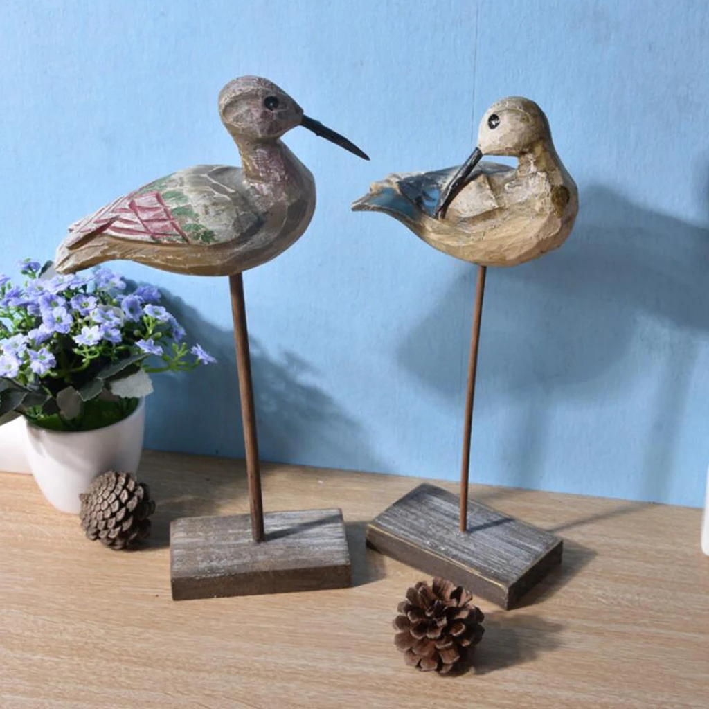 Rural Style Bird Figurine Home Decor Centerpiece, Stand&Bend Couple Wooden Tabletop Display
