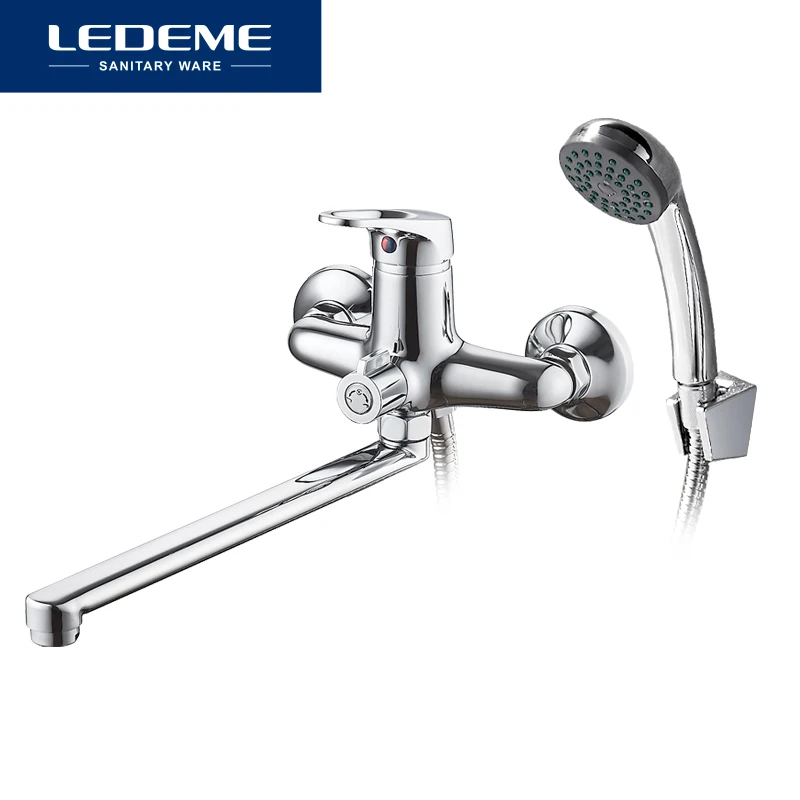 LEDEME Bath Shower Faucet set Chrome Plated Outlet Pipe Bathroom Shower Faucets Surface Brass insid