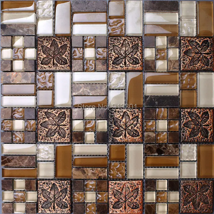 glass and stone mosaic tile backsplash