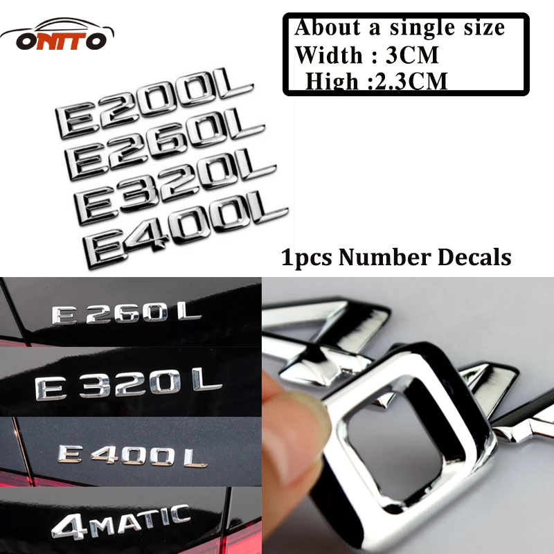 

DIY Decals For Mercedes Benz E63 E260 E300 E200L E300L E320L E400L Number Letters Rear Trunk Car Emblem Badge Car Stickers 1pcs