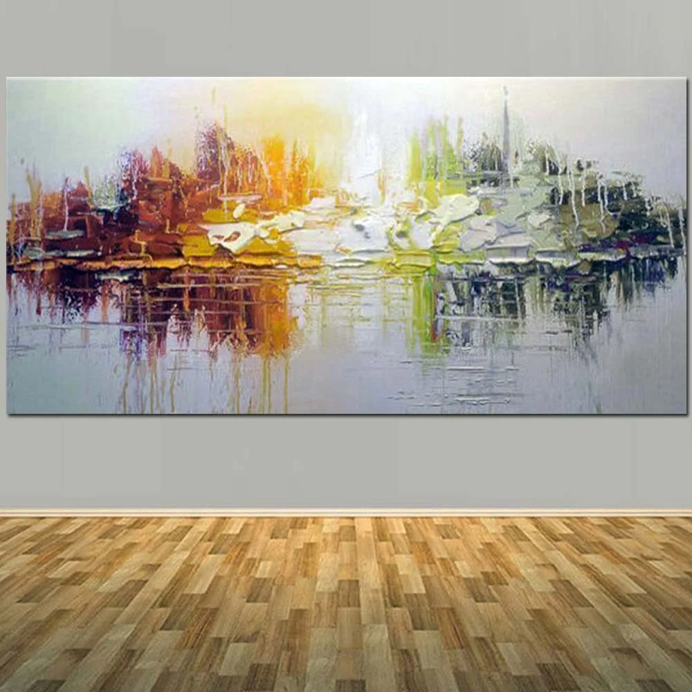 

Modern Hand Painted Abstract Palette Knife Canvas Oil Painting Color Tree Scenery Wall Picture Living Room Bedroom Hotel Decor
