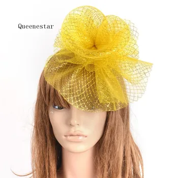 

2019 Yellow White Wedding Hat And Fascinator Hairband Hair Accessories For Women Flower Headband Ladies Cocktail Party Headwear