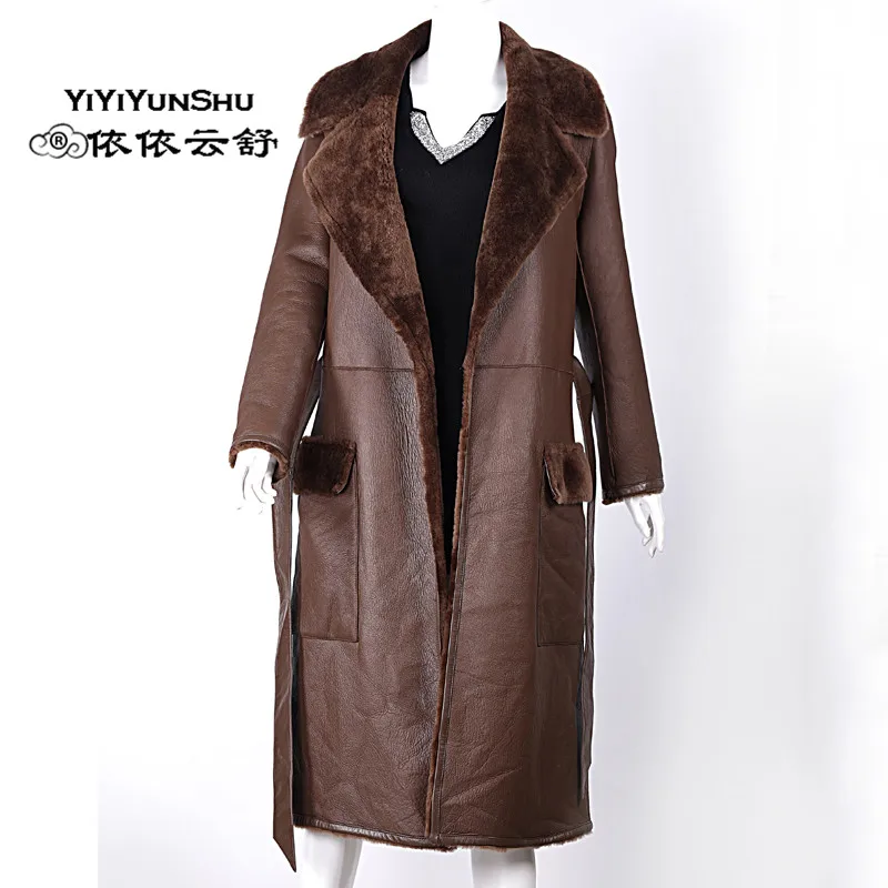 YIYIYUNSHU Merino Sheep Fur Double faced Fur Coat women winter Long