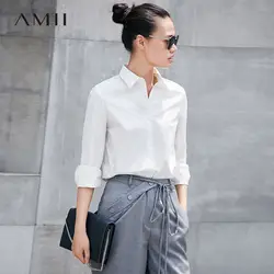 Amii минималистский для женщин 2019 Весна офисные женские туфли Блузка Твердые кнопки геометрический Женский Блузки для малышек рубашк