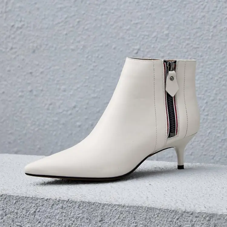 Frauen Für Stiefeletten Damen weiß Chic Ferse Weiß Zipper Schwarz Leder Frau Booties Schuhe Spitz Mittlere Schwarzes Winter Seite Zapatos fnHgEIxgwq