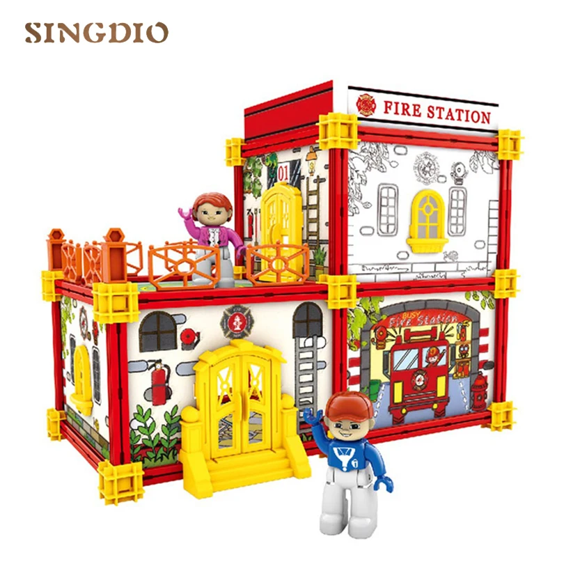 New City House DIY Puzzle assembling building small Fire Station Firemen Model toy handmade toys Birthday gifts Christmas | Игрушки и