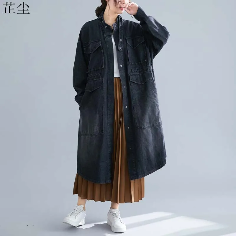 

Oversized Harajuku Denim Coats Women Korean Autumn Winter Long Jeans Windbreaker Jacket Big Size Cardigan Outerwear 5XL 2019 New