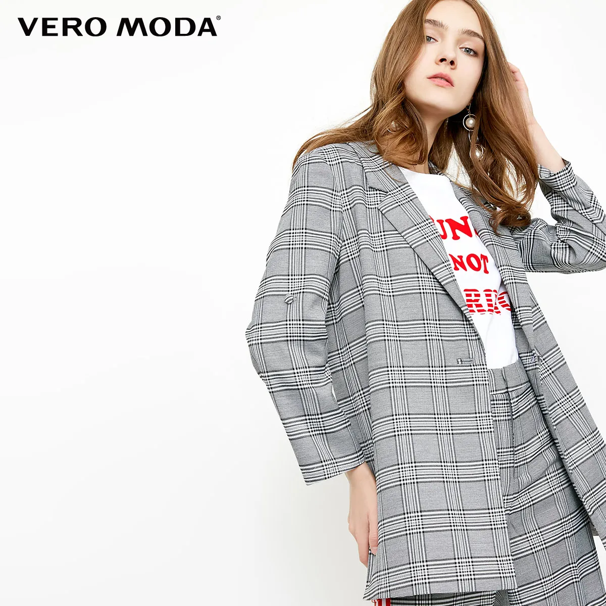 Vero Moda клетчатый узор двусторонний рукав повседневный пиджак длинный клетчатый блейзер для женщин | 318308507