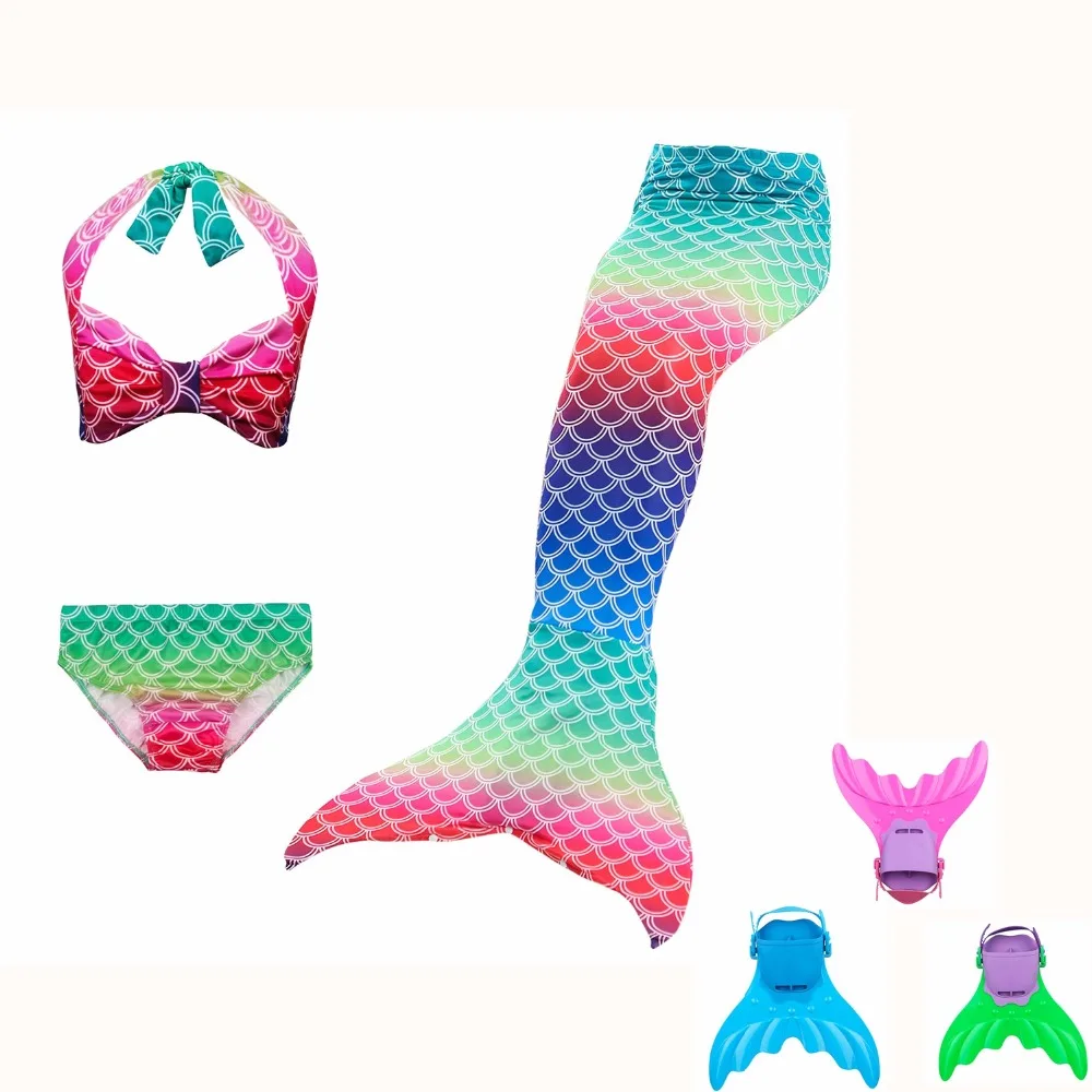 4Pcs/Set Children Mermaid Tail Swimsuit Kids Girls Swimwear Bathing Suit Cosplay Costume Fancy Swimmable Wear