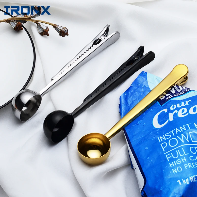 

IRONX Coffee Scoop With Clip Stainless Steel Sealing Coffee Tea Bags Clip Measuring Spoon Coffee Accessories For Cafe 1 Pcs