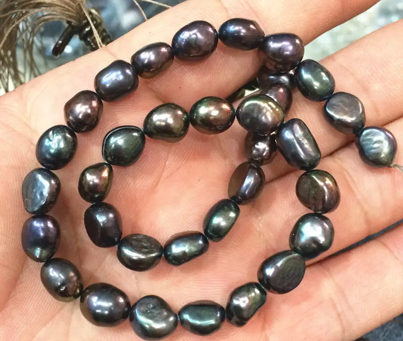 

NATURAL 7-8MM TAHITIAN BLACK PEARL Baroque loose beads 14 "