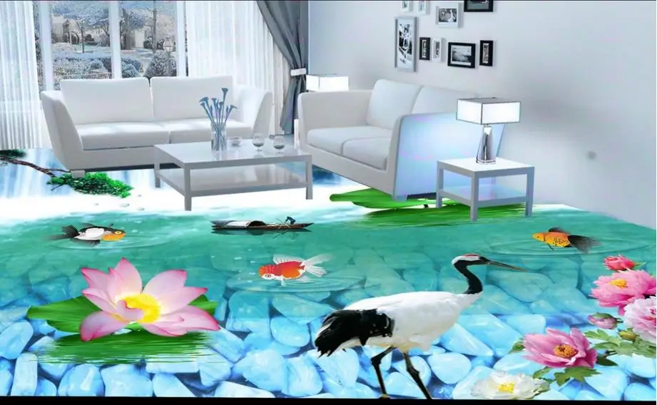 

3d floor tiles custom wallpaper bedroom 3d flooring Crane self adhesive wall mural wallpaper