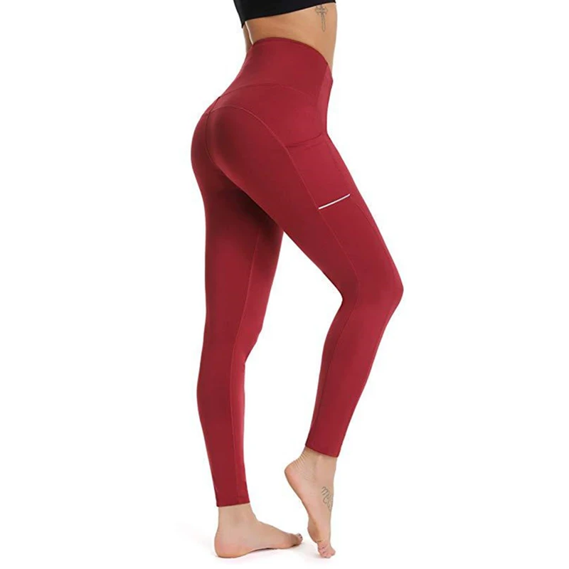 Leggings With Pocket Women Gym Tights Push Up Running Pants Workout High Waist Active Wear Yoga Pants Tummy Control Leggings