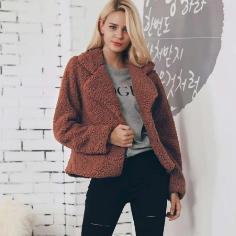 

Winter Velvet Parka Faux Fur Collar Lapel Jacket High Waist Fluffy Lamb Bomber Coat Wool Shaggy Cardigan Cashmere Trench Coats