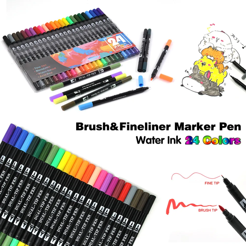 Двойные маркеры 24 цветные кисти для рисования эскизов дизайнерские ручки художника с 0,4 мм тонкими кончиками