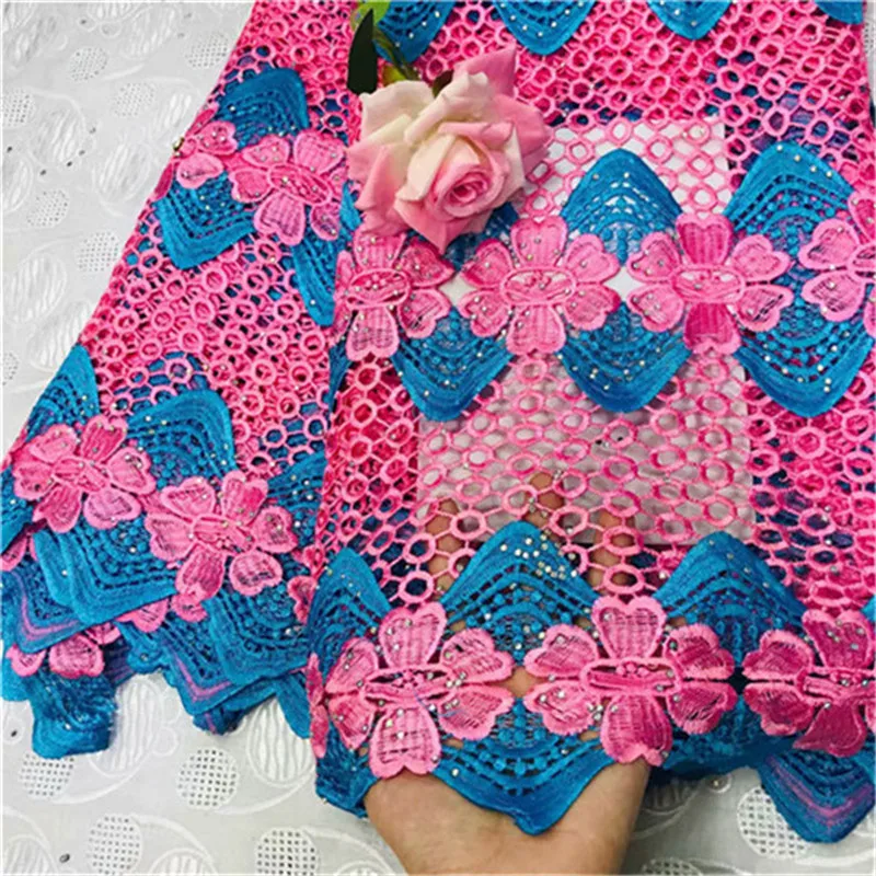 

African Lace Fabric 2019 High Quality Lace With Stones Blue Wedding Lace Fabric Wholesale Nigerian Style 5yard/lot