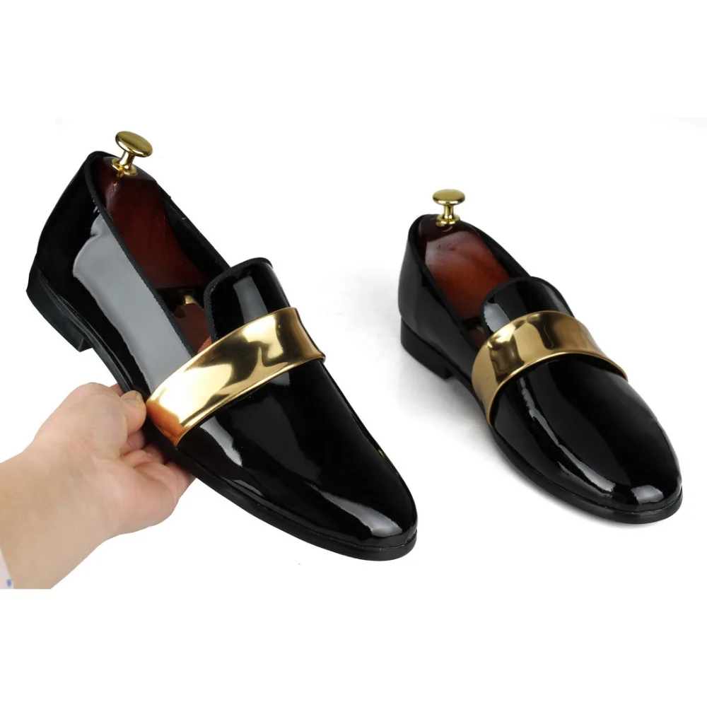 Men Loafers black Patent leather Dress shoes (1)