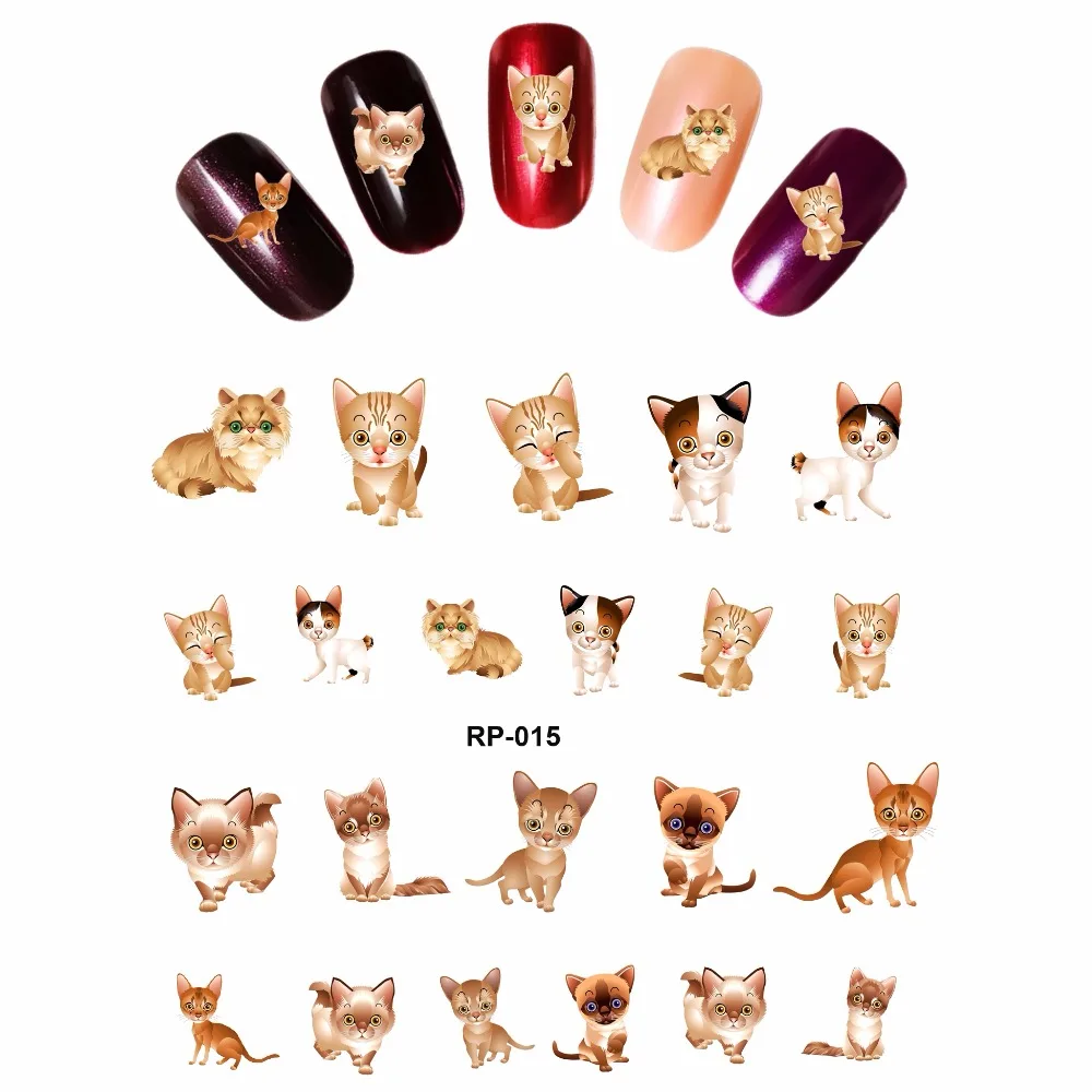 Искусство ногтей Красота наклейка на ногти водная наклейка слайдер мультфильм милый кот киска котенок RP013-018
