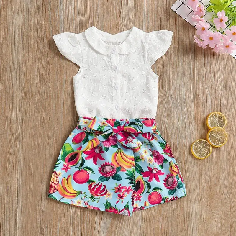 

Summer Baby Girl Clothes Set Vest Tops Sleeveless T-shirt Printing Shorts Girls Clothing Cotton Cute Princess 2pcs Outfits