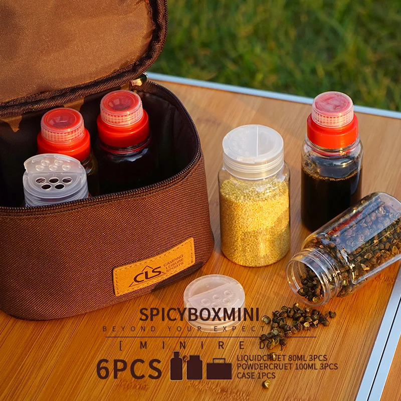 6pcs mini condiment bottle set outdoor camping barbecue pot kitchen portable storage box plegable picnic