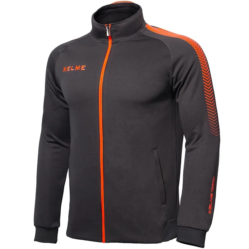 

Kelme K077 Men Long Sleeve Stand Collar Breathable Windproof Sports Windbreaker Training Football Knitted Jacket Iron Grey