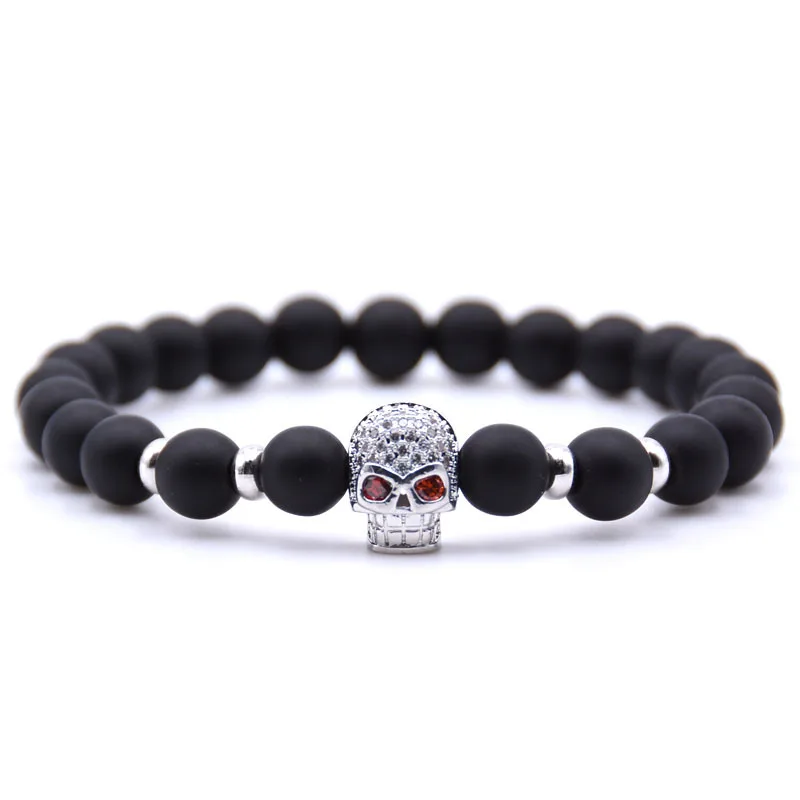 Браслет из натурального камня Pulseira для мужчин микро проложить CZ Череп Браслеты с