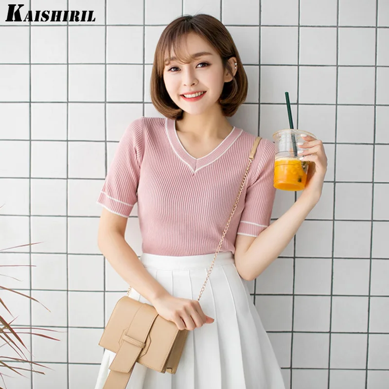 

Summer female T-shirt ladies sexy slim top female short sleeves pink t shirts for women femme women's T-shirts tops clothing