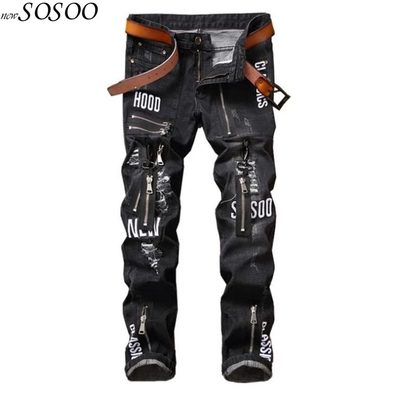 

Brand black jeans men ripped biker jeans European and American style high quality men pants jeans #17008
