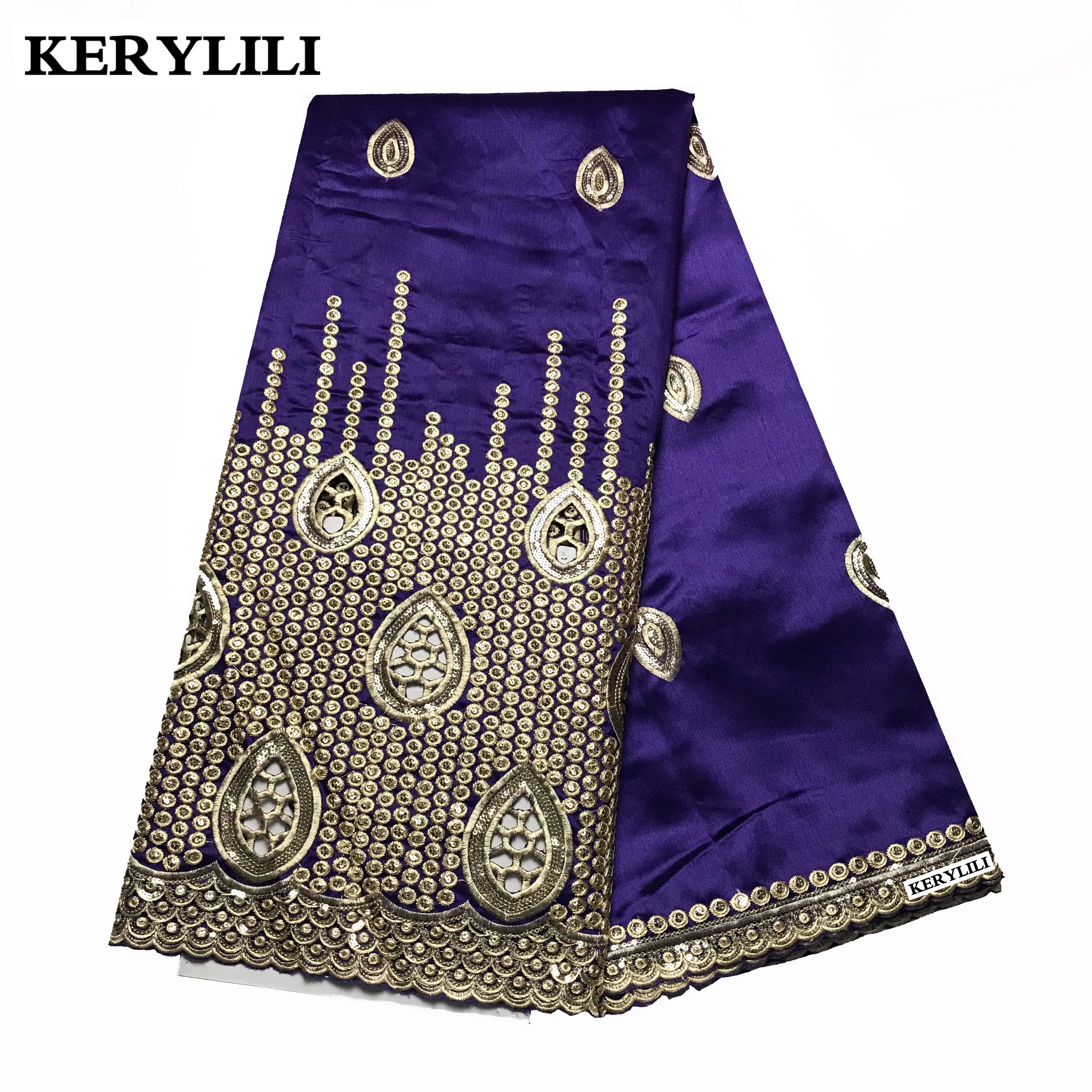 5 Yards Purple Raw Silk George Fabric African Lace Sequins Paillette Nigerian Style Party Wedding Clothes Sewing KRL-91682 | Дом и сад