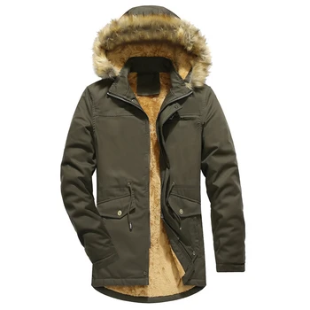

Loldeal Men's Winter Thicken Cotton Jacket with Fur Hood Medium long men's washed cotton coat with long washed cotton coat